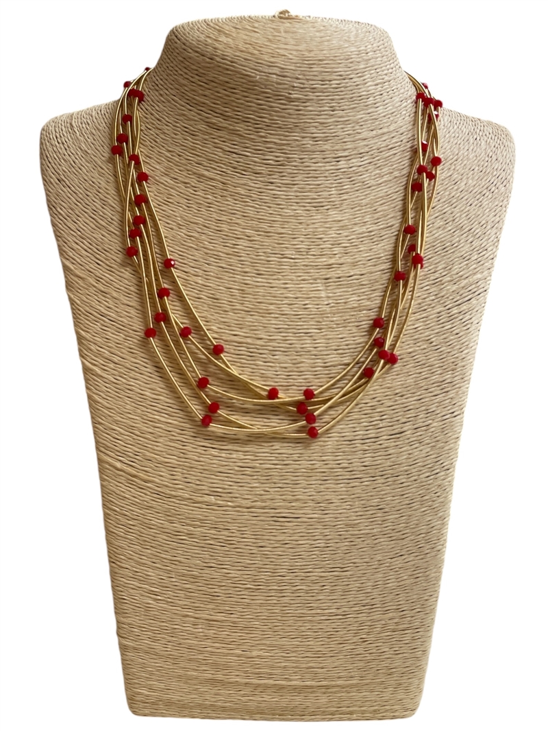 CN4323R  RED BEADED SHORT NECKLACE