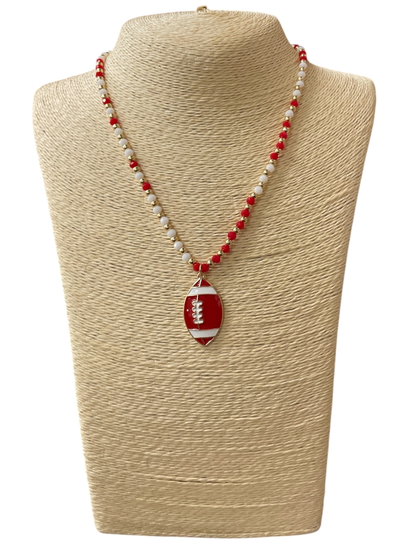 CN4400 RED AND WHITE BEADED FOOTBALL SHORT NECKLACE