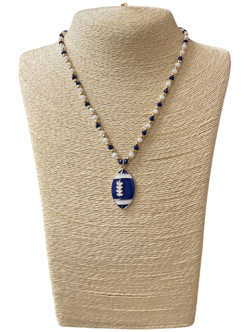 CN4400 BLUE AND WHITE BEADED FOOTBALL SHORT NECKLACE