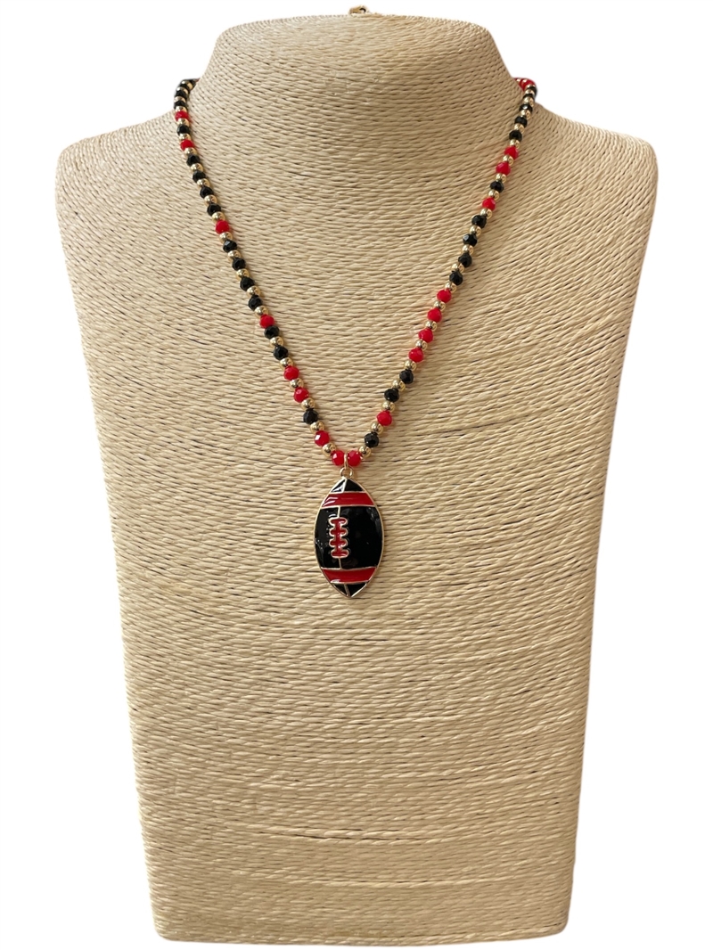 CN4400 BLACK AND RED BEADED FOOTBALL SHORT NECKLACE