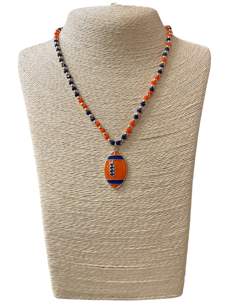 CN4400 ORANGE AND BLUE BEADED FOOTBALL SHORT NECKLACE