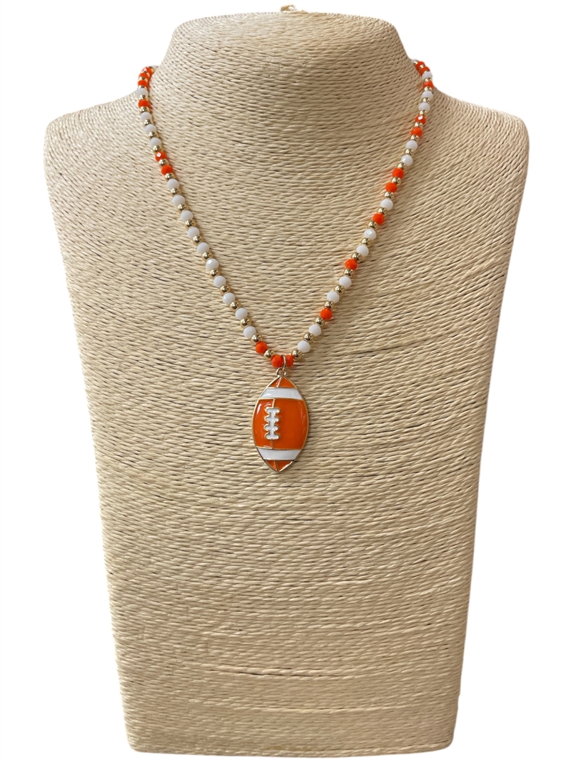 CN4400 ORANGE AND WHITE BEADED FOOTBALL SHORT NECKLACE