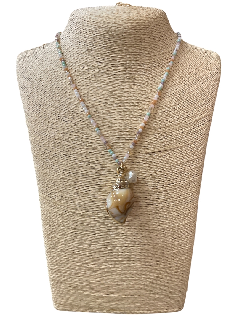 CN4417 SEA CONCH CRYSTAL BEADED NECKLACE