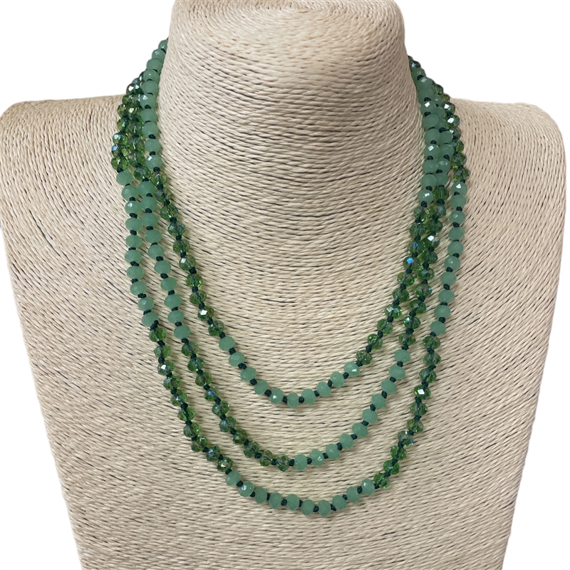 CN606CG 60'' 6MM  GREEN & CLEAR GREEN  CRYSTAL NECKLACE