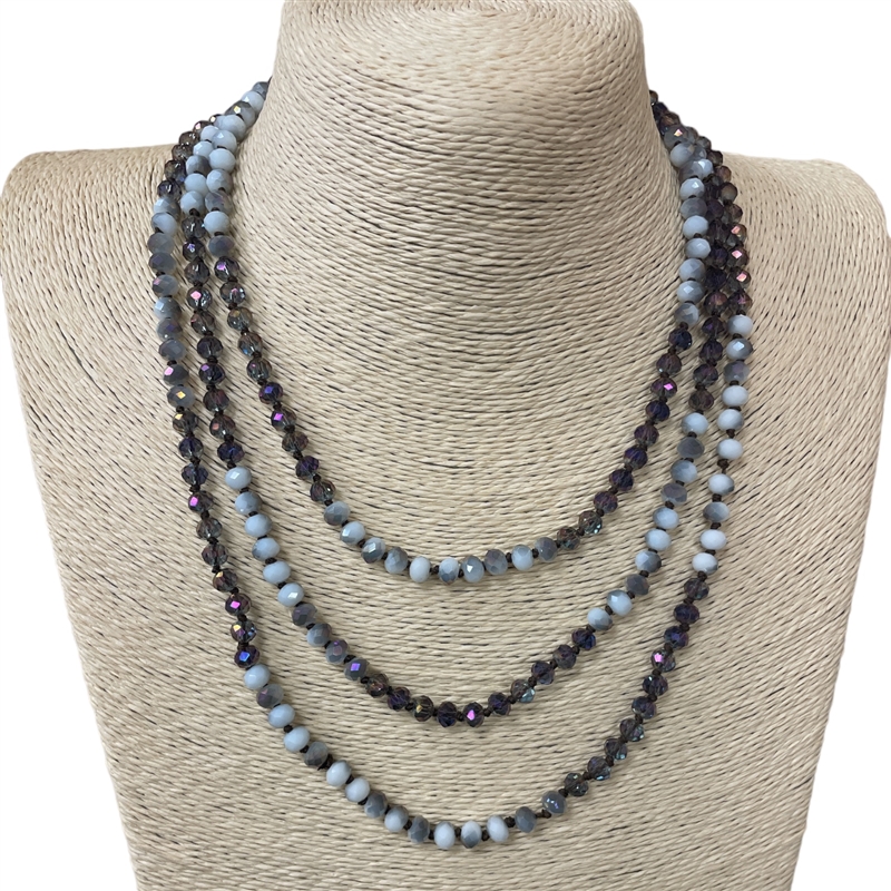 CN606CPM  60'' 6MM GRAY CLEAR PURPLE MIX  CRYSTAL NECKLACE