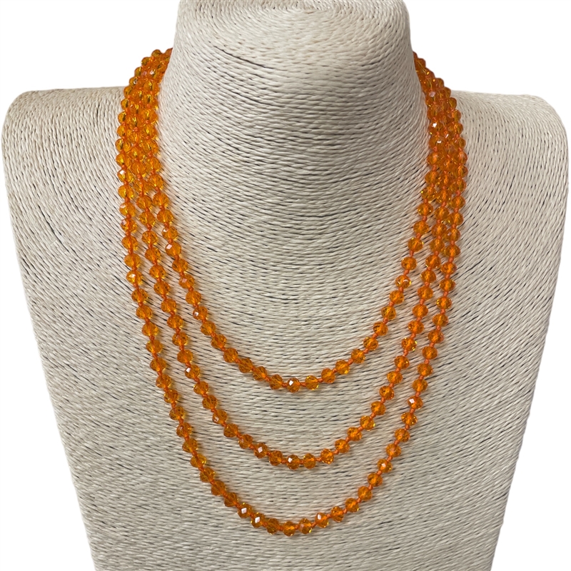 CN606OR  60'' 6MM CLEAR ORANGE CRYSTAL NECKLACE