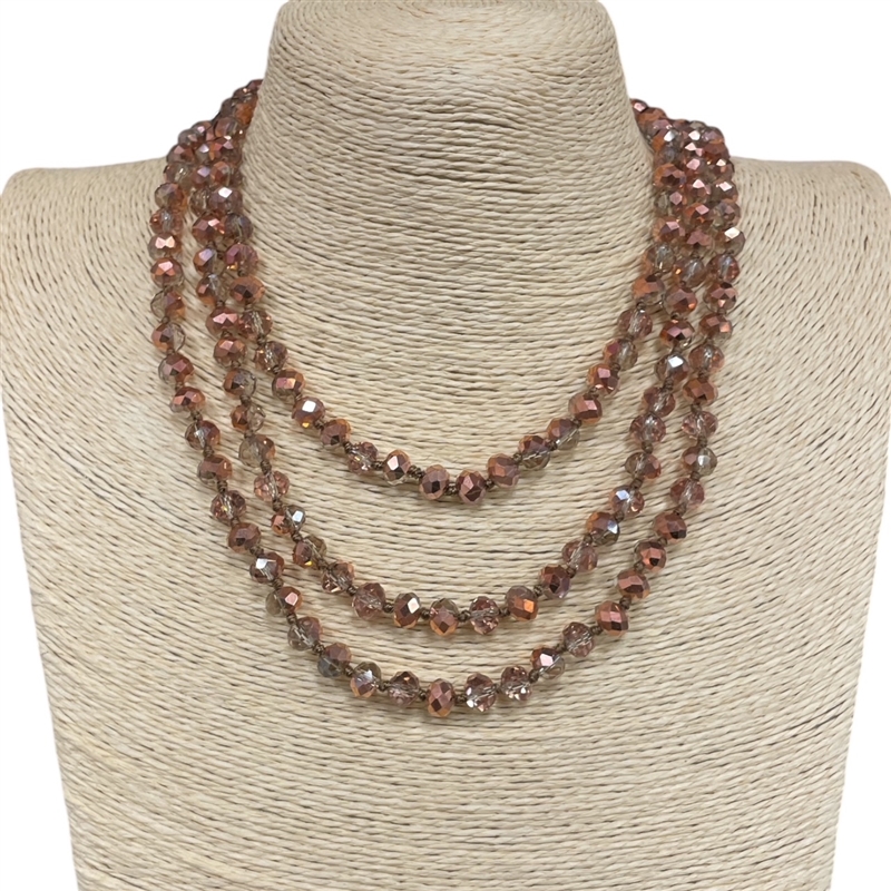 CN6082  8MM 60'' COPPER CLEAR CRYSTAL NECKLACE
