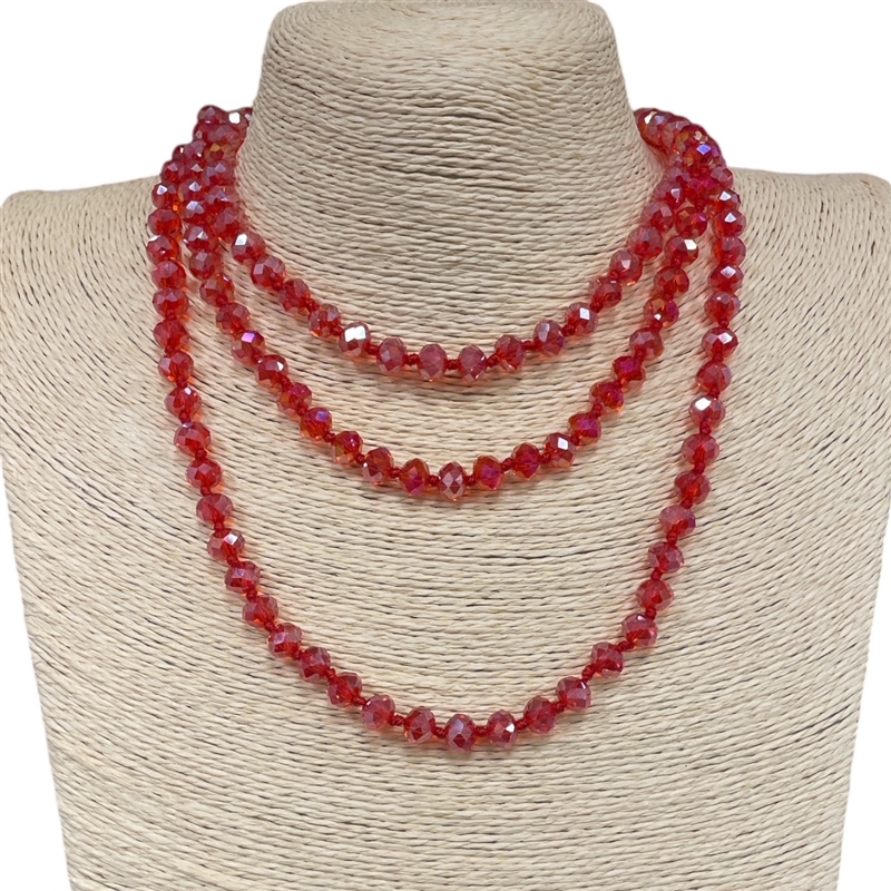 CN6083  8MM 60''  CLEAR LIGHT RED CRYSTAL NECKLACE