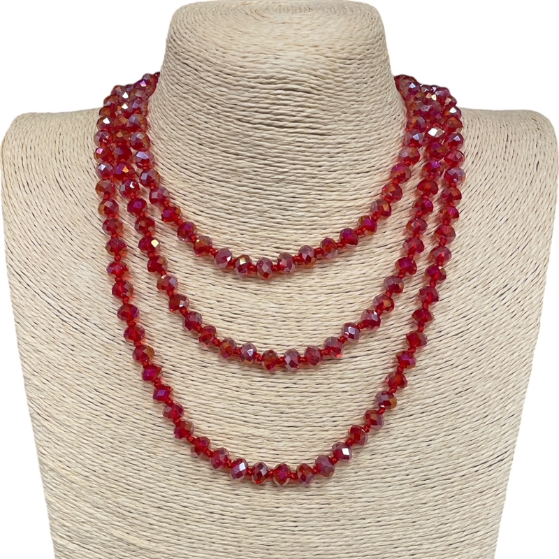 CN6084  8MM 60'' CLEAR DARK RED CRYSTAL NECKLACE