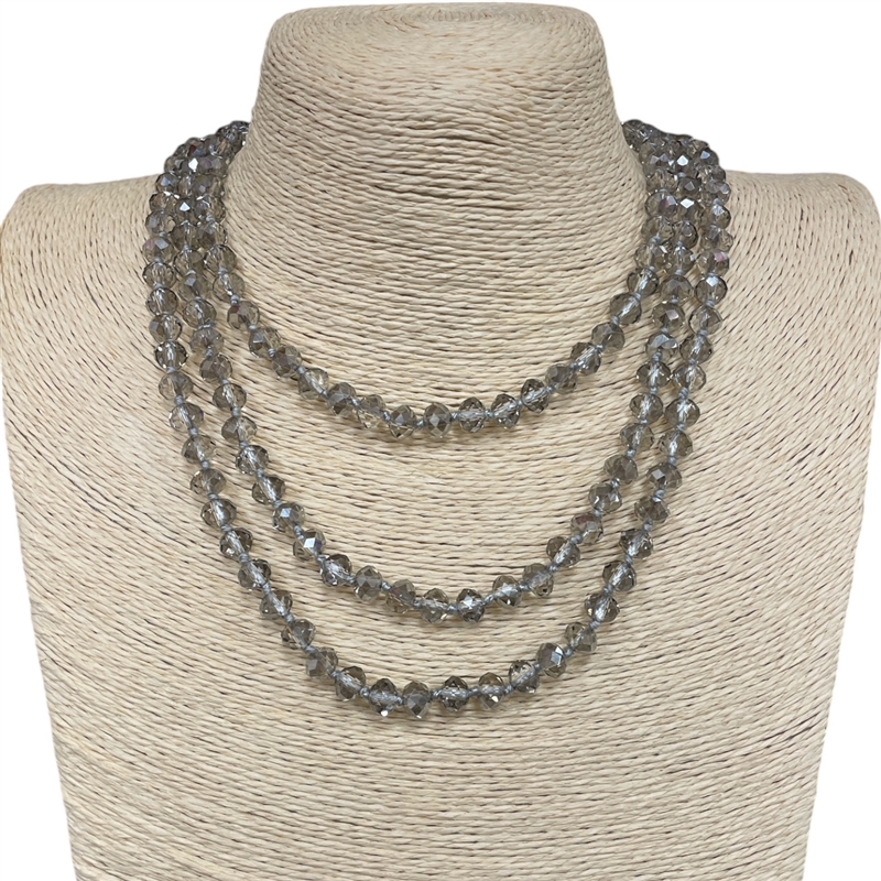 CN6087  8MM 60'' SMOKE CLEAR CRYSTAL NECKLACE
