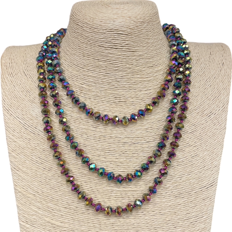 CN6089  8MM 60'' GREEN PURPLE MIX CRYSTAL NECKLACE