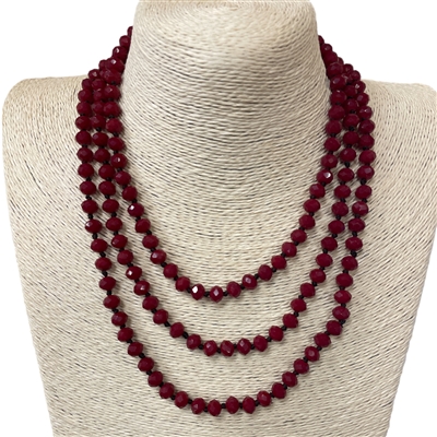 CN608BDY  ''60'' 8MM BURGUNDY CRYSTAL NECKLACE