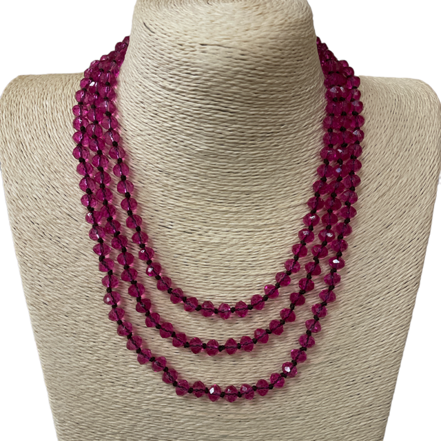 CN608CFA  ''60'' 8MM CLEAR FUCHSIA CRYSTAL NECKLACE