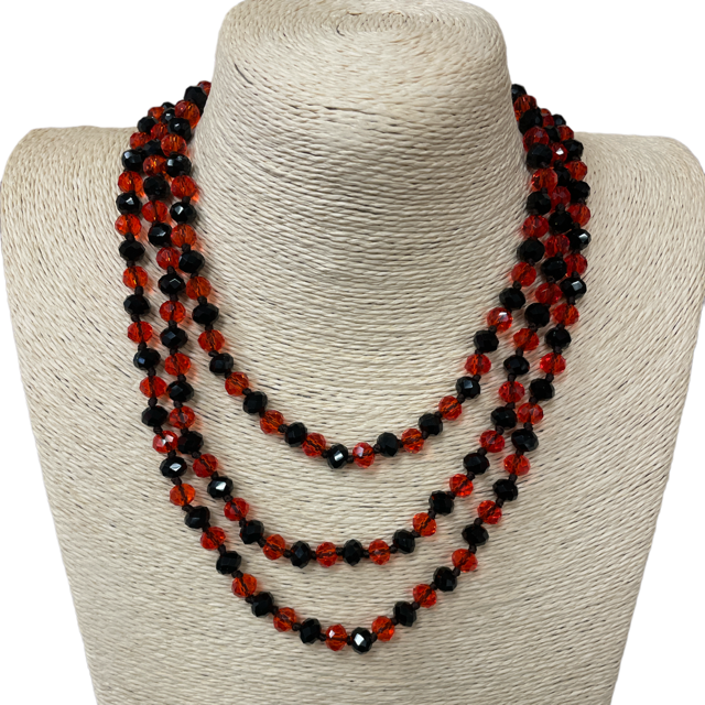 CN608CLRB ''60'' 8MM CLEAR RED BLACK CRYSTAL NECKLACE