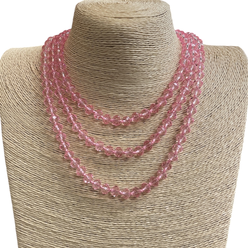CN608CP ''60'' 8MM PINK CORD CLEAR PINK CRYSTAL NECKLACE
