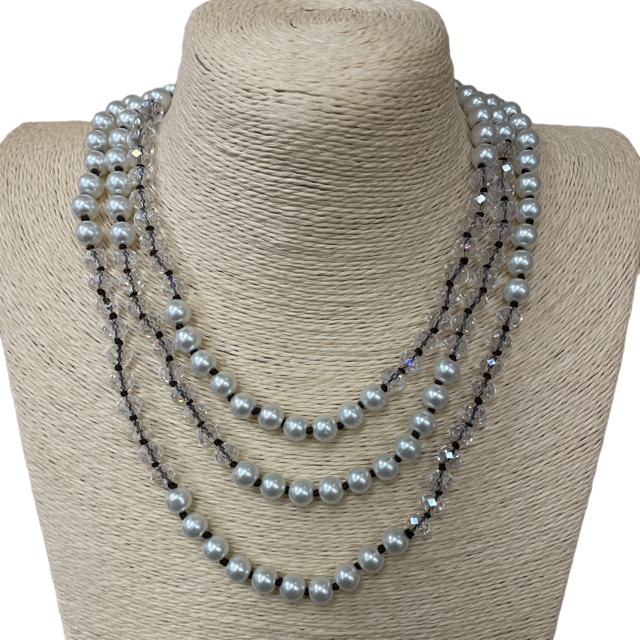 CN608CPE  ''60'' 8MM CLEAR PEARL CRYSTAL NECKLACE