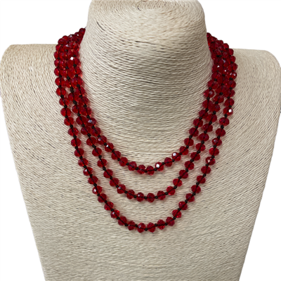 CN608CR  ''60'' 8MM CLEAR RED  CRYSTAL NECKLACE