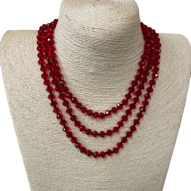 CN608CR  ''60'' 8MM CLEAR RED  CRYSTAL NECKLACE