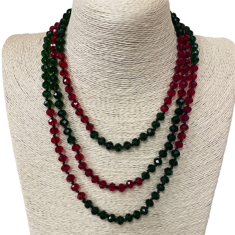 CN608CRG ''60'' 8MM CHRISTMAS CLEAR RED & GREEN CRYSTAL NECKLACE