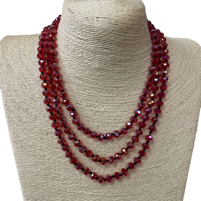 CNCN608CRM ''60'' 8MM CLEAR METALLIC RED CRYSTAL NECKLACE