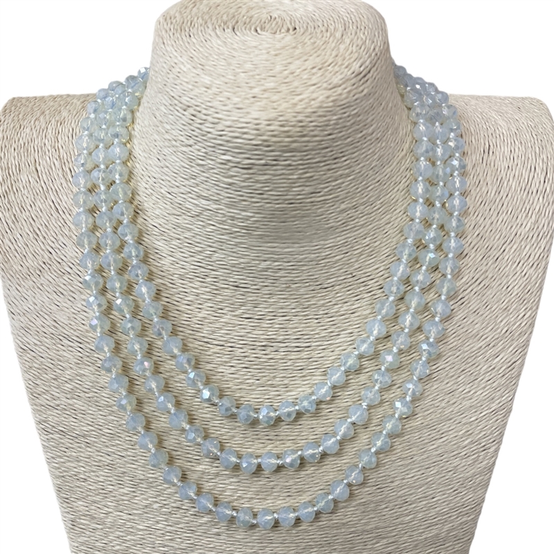 CN608CW  ''60'' 8MM FROSTY WHITE CRYSTAL NECKLACE
