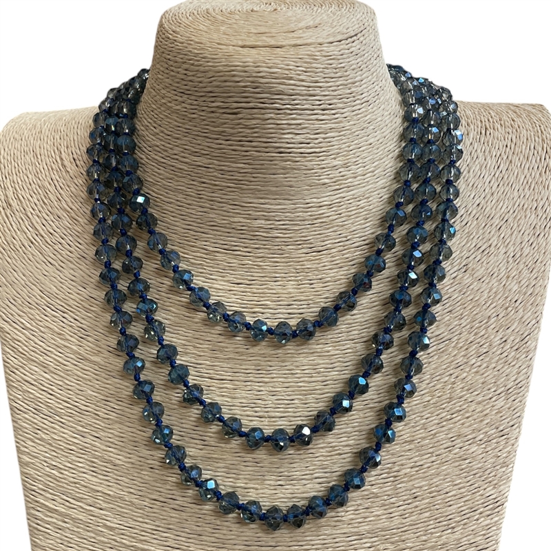 CN608DC ''60'' 8MM BLUE CORD CLEAR DENIM BLUE CRYSTAL NECKLACE