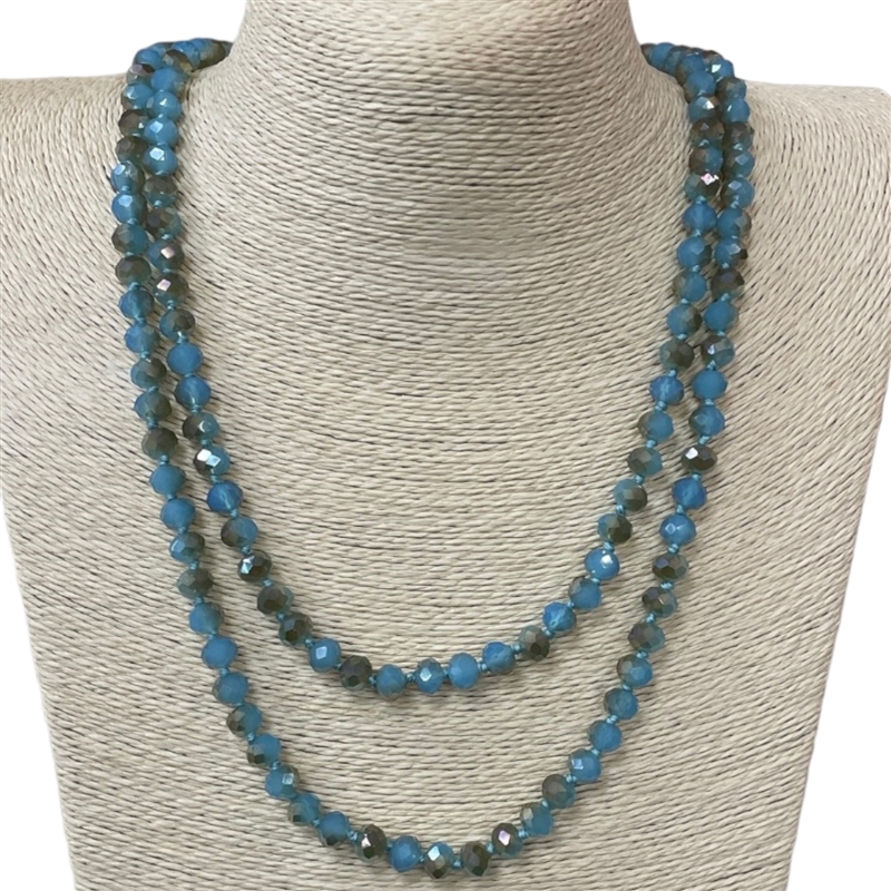 CN608GBM ''60'' 8MM BLUE GOLD MIX  CRYSTAL NECKLACE