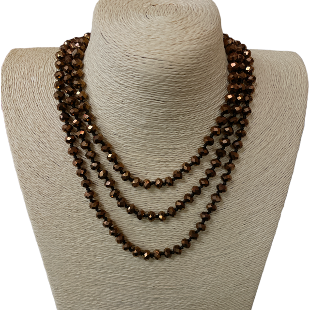 CN608GD 60" 8MM METALLIC BROWN CRYSTAL NECKLACE