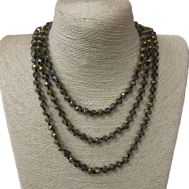 CN608GM ''60'' 8MM GOLD METALLIC & DARK CLEAR  CRYSTAL NECKLACE