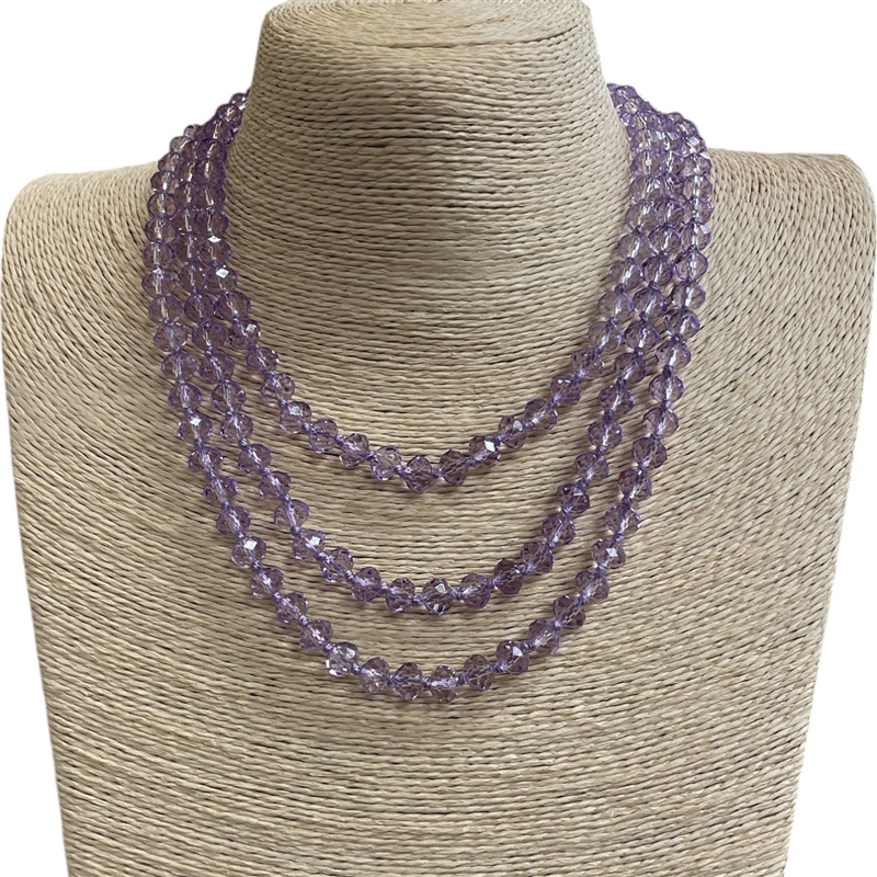 CN608LC ''60'' 8MM LAVENDER CORD CLEAR LAVENDER CRYSTAL NECKLACE