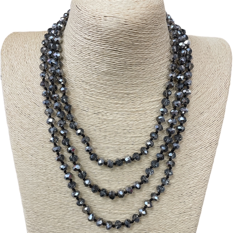 CN608MCS ''60'' 8MM METALLIC DARK SILVER & CLEAR  CRYSTAL NECKLACE