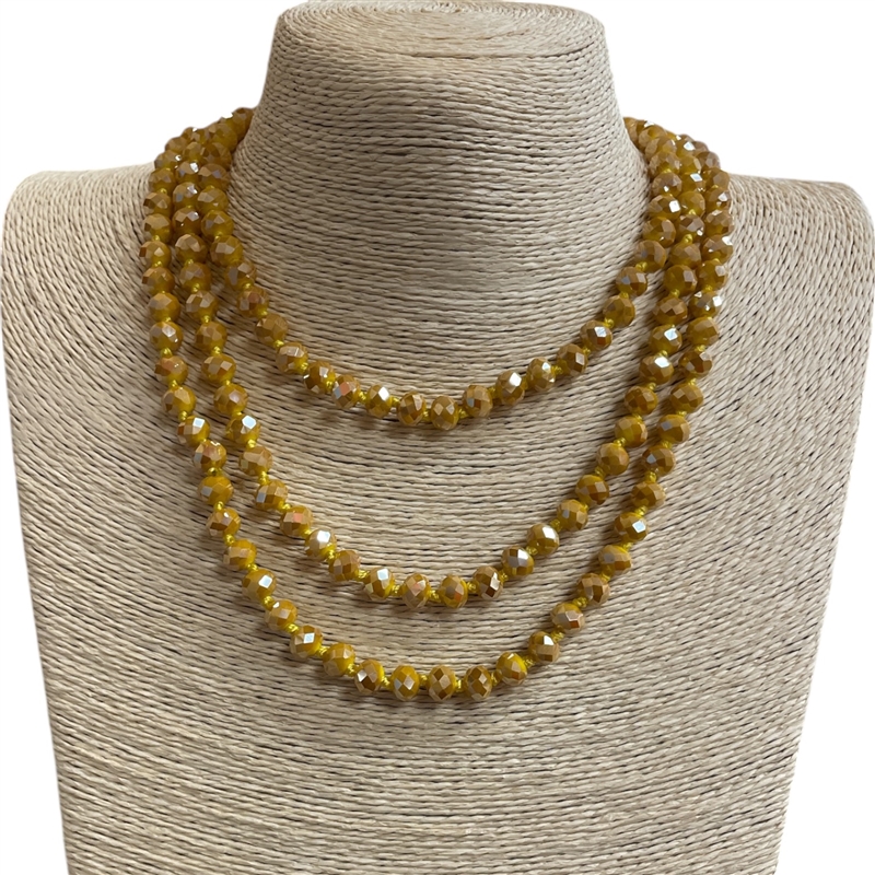 CN608MD ''60'' 8MM YELLOW CORD MUSTARD CRYSTAL NECKLACE