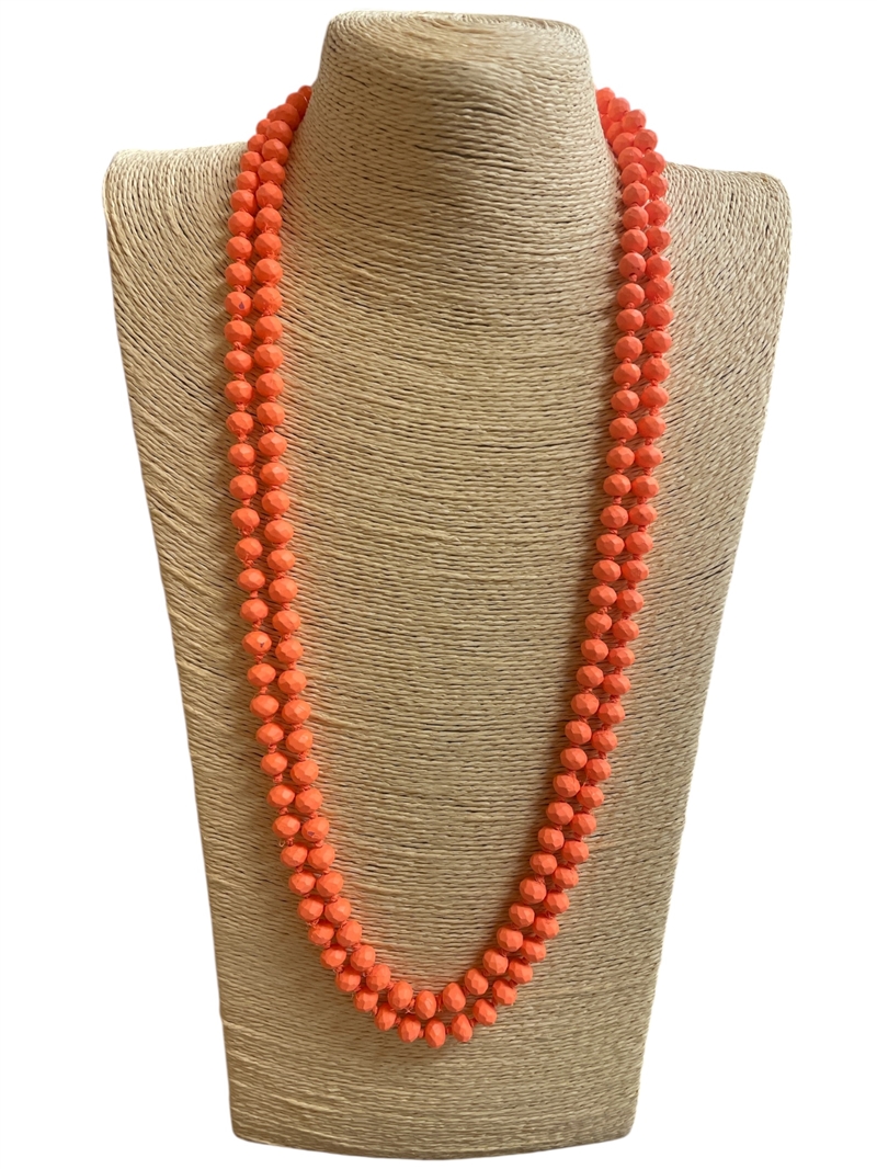 CN608MO1  ''60'' 8MM MATTE ORANGE CRYSTAL NECKLACE