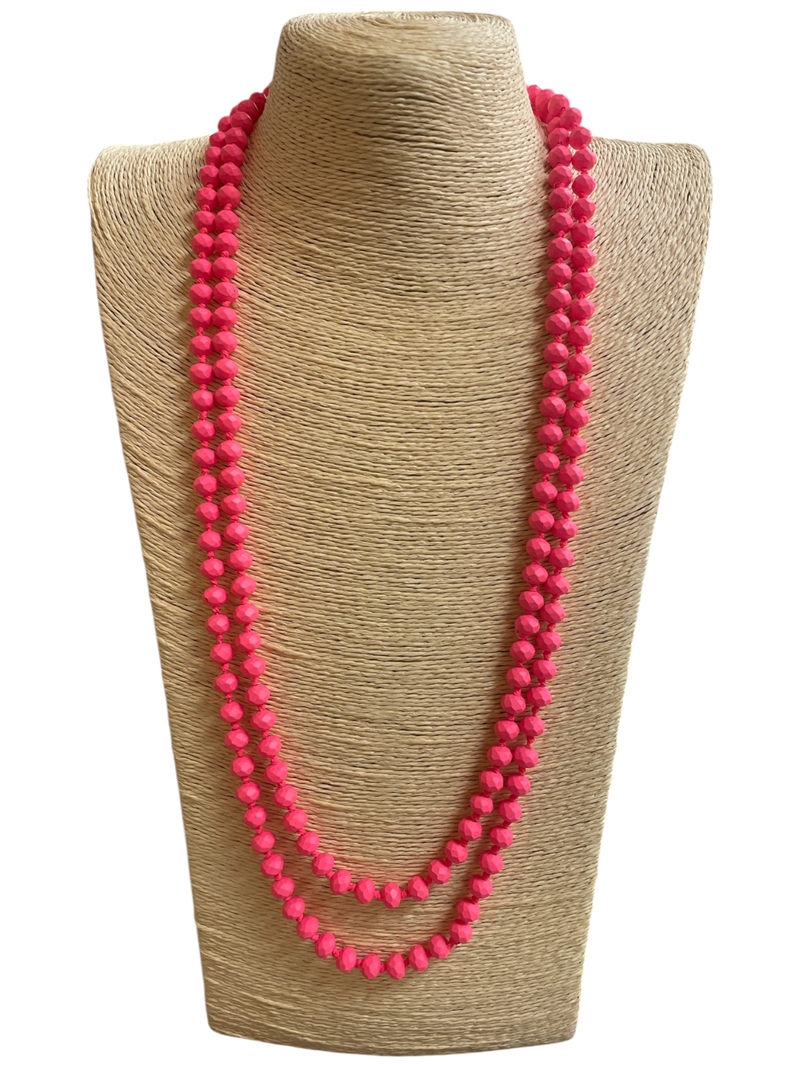 CN608MP1  ''60'' 8MM MATTE PINK CRYSTAL NECKLACE