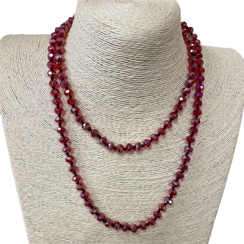 CN608MR  36'' 8MM CLEAR METALLIC RED CRYSTAL NECKLACE