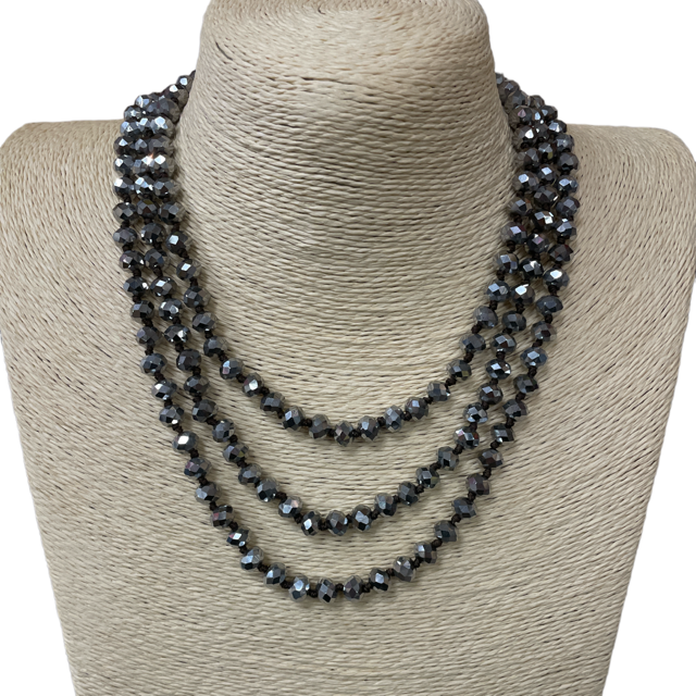 CN608MSV  ''60'' 8MM METALLIC SILVER CRYSTAL NECKLACE