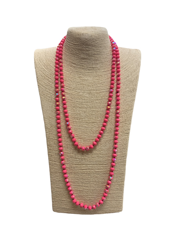 CN608MTP  60" 8MM MATTE PINK/METALLIC CRYSTAL NECKLACE