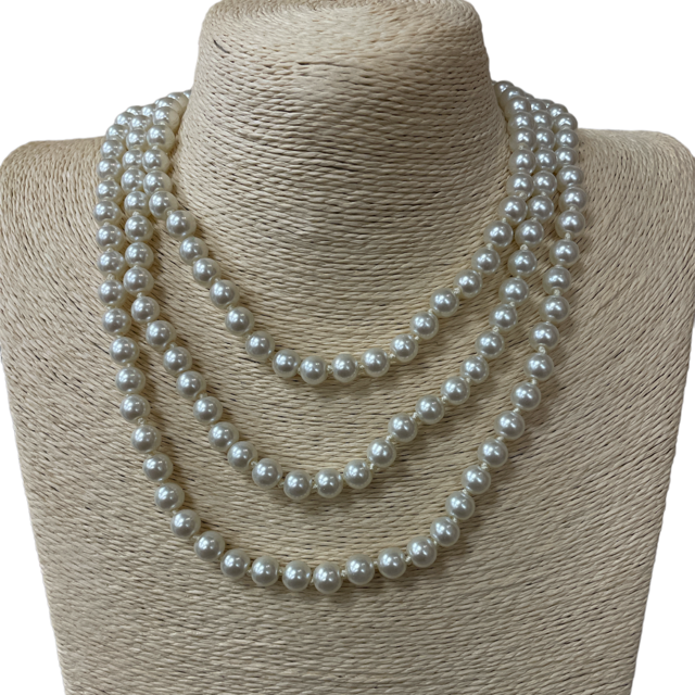 CN608PRL ''60'' 8MM CREAM PEARL CRYSTAL NECKLACE