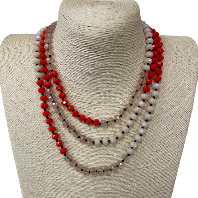 CN608RNS  ''60'' 8MM RED NATURAL CHAMPAGNE CRYSTAL NECKLACE