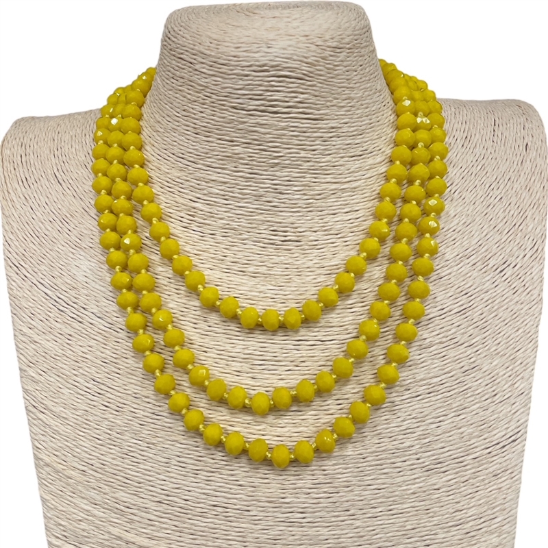 CN608Y  8MM 60'' YELLOW MIX CRYSTAL NECKLACE