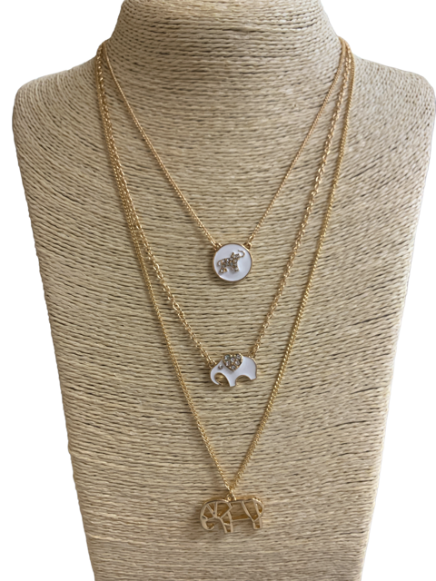 CNA403 ''21'' ELEPHANT MULTI LAYERED CHAIN  NECKLACE