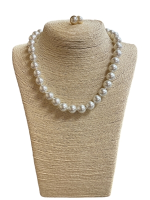 CNE6103 16'' 12MM PEARL NECKLACE & EARRINGS  SET