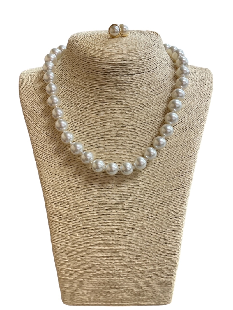 CNE6103 16'' 12MM PEARL NECKLACE & EARRINGS  SET