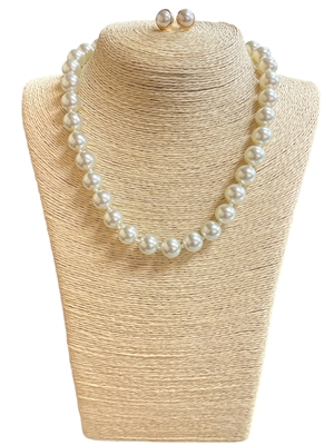 CNE6104 18'' 12MM PEARL NECKLACE & EARRINGS SET