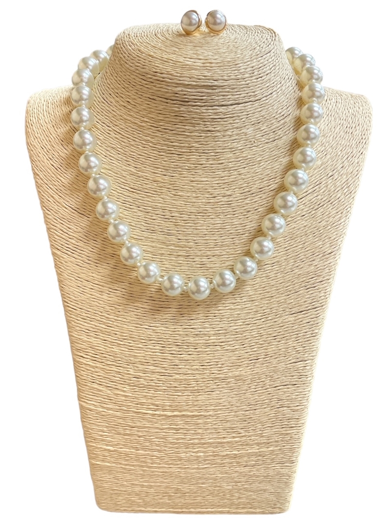 CNE6104 18'' 12MM PEARL NECKLACE & EARRINGS SET