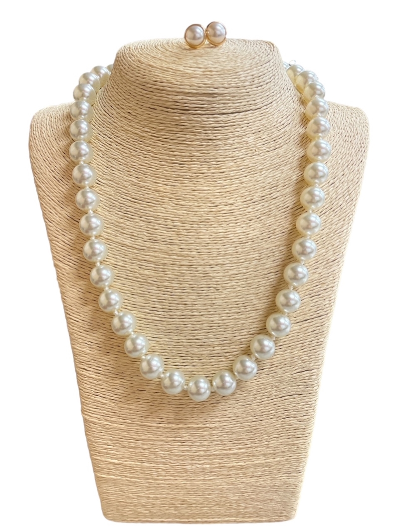 CNE6105 21'' 10MM PEARL NECKLACE & EARRING S SET
