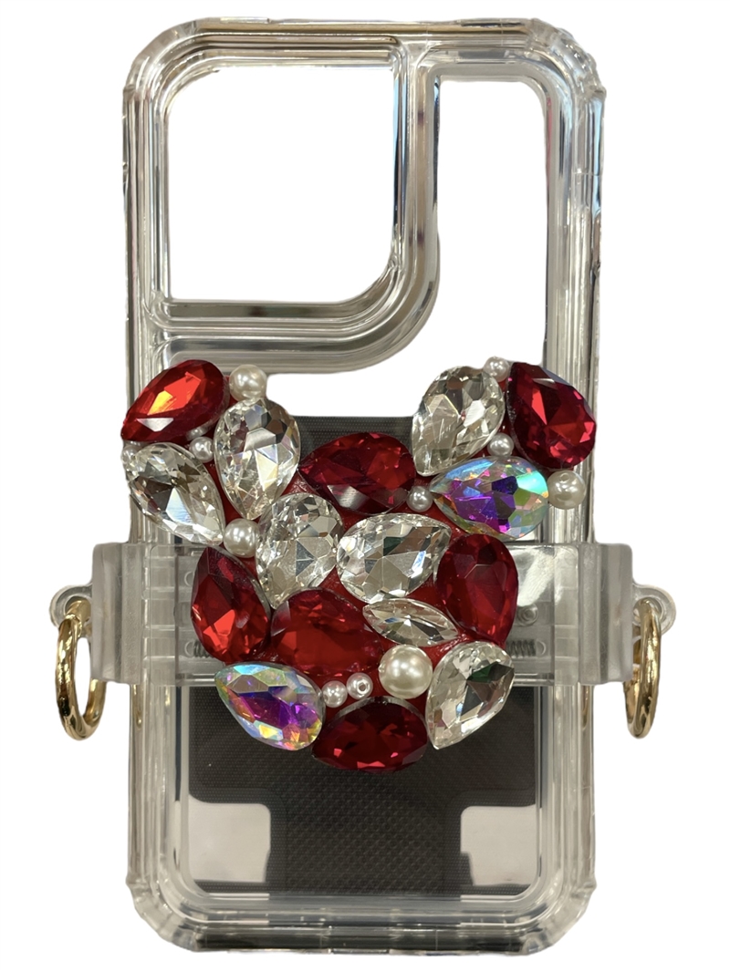 CPH02RD  ADJUSTABLE RED & CLEAR  RHINESTONE CELLPHONE HOLDER