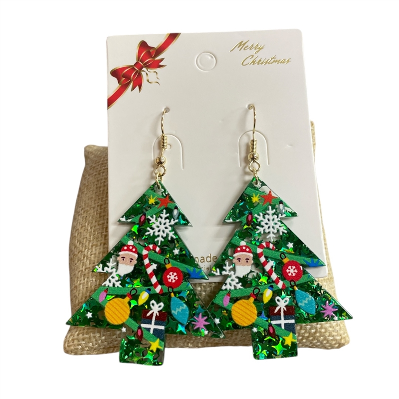 CR08  ACRYLIC CHRISTMAS TREE  EARRINGS