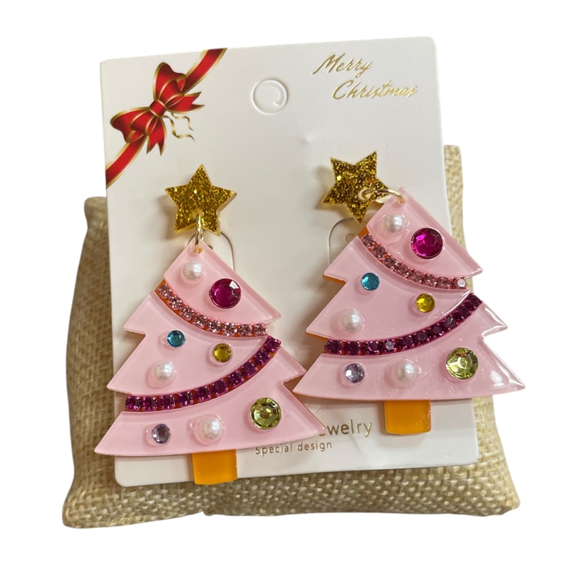 CR12   ACRYLIC PINK TREE  EARRINGS