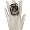 CR2033  HAMMERED FLOWER CRYSTAL STONE IN CENTER STRETCH RING